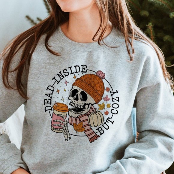 SimplyBeverly Sweaters - Dead Inside But Cozy Dark Grey Sweatshirt